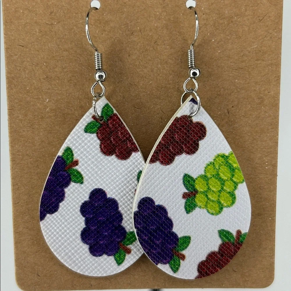 Mini Faux Leather Teardrop Earrings Grapes fruit Fashion Jewelry
